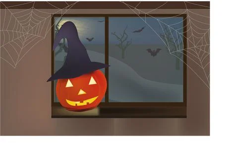 Halloween's pumpkin on the window Stock Illustration
