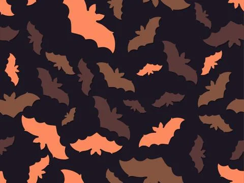 Hallowen seamless pattern with flying bats. Festive decor with scary bats Stock Illustration
