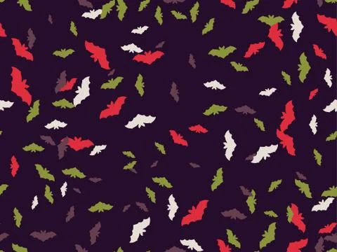Hallowen seamless pattern with flying bats. Festive decor with scary bats Stock Illustration