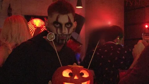 Hallowen-theme: Vampire with pumpkin Stock Footage 116788494