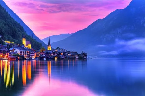 Hallstatt at sunset Foto stock