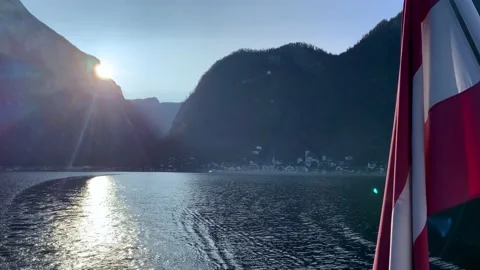 Hallstatt view from a boat Stock Footage 145880543