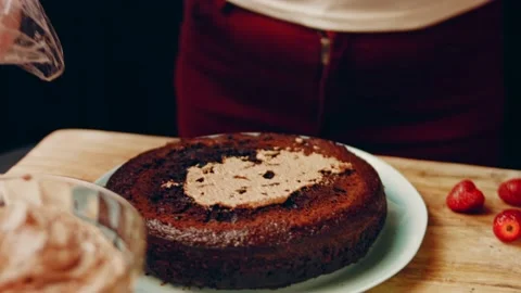 Hallucination effect of Favorite chocolate Cake with Nutella Buttercream and Stock Footage 231717859