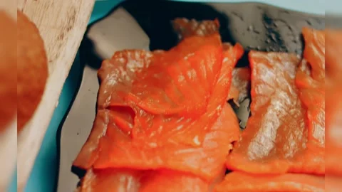 Hallucination effect of Preparing process of Cinematographic Smoked Salmon Stock Footage 231777543