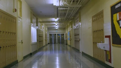Hallway Of An American High School Stock Footage