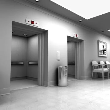 Hallway With Elevators 3D Model