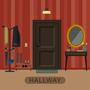 Hallway interior with door. Stock Illustration