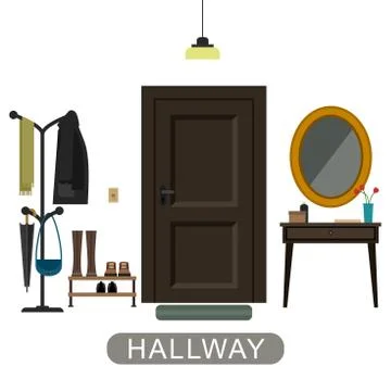 Hallway interior with door. Stock Illustration