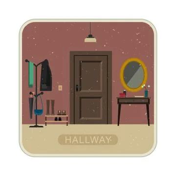 Hallway interior with door. Stock Illustration