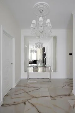 Hallway interior with large mirror console Stock Photos