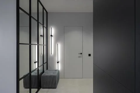 Hallway interior mirror grid door Stock Photos