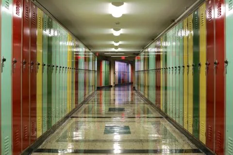 Hallway Lined with Lockers Foto stock