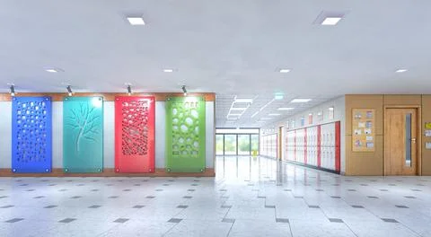 Hallway with wall panels interior. 3d illustration Illustrazione stock