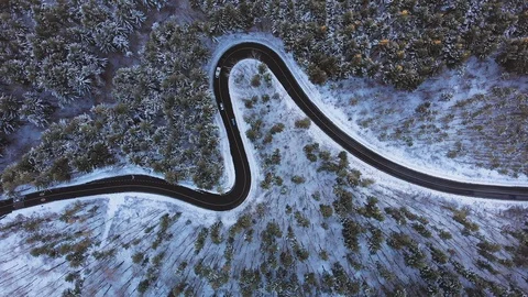 Halmasd Forest s-shape road bird view 動画素材 129877445