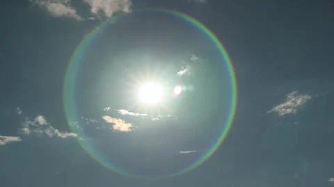 Halo effect on blue sky with clouds Video stock 248039164