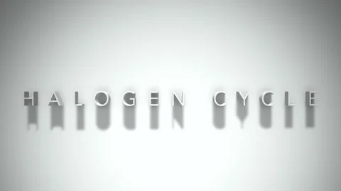 Halogen cycle 3D title animation white text on a white background Video stock 300618611
