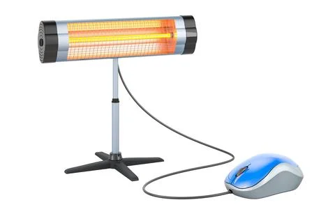 Halogen or infrared heater with computer mouse. 3D rendering Illustrazione stock