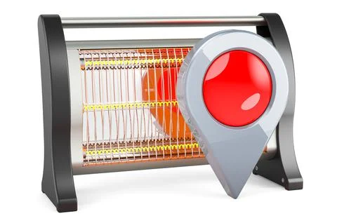 Halogen or infrared heater with map pointer. 3D rendering Illustrazione stock