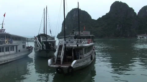 Halong Bay Boats Docked Stock Footage 44865622