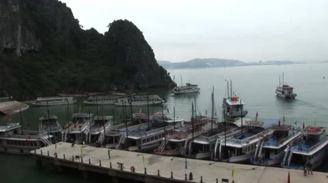 Halong Bay Boats Docked Video stock 44883223