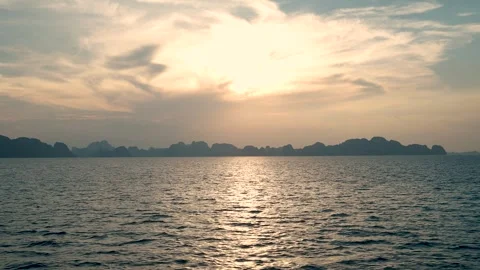 Halong Bay islands during sunset in the sea in Viennag Stock Footage 254445309