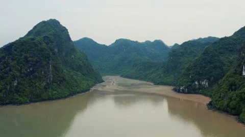 Halong Bay - Limestone Cliffs And Islands, Vietnam, Aerial/Drone shot Stock Footage 135086314