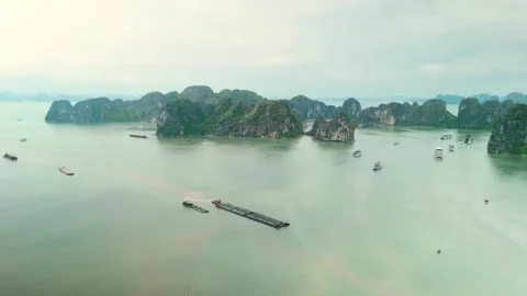 Halong bay, vietnam, presenting an impressive array of limestone karst Stock Footage 336623074