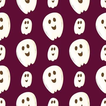 Haloween cute ghosts seamless pattern. Background with simple spooky character Stock Illustration