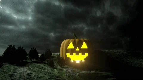 Haloween, lit pumpkin, lightning Vidéo 60063351