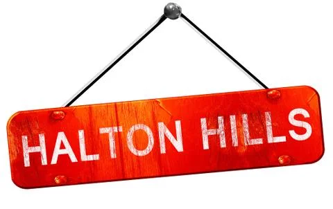 Halton hills, 3D rendering, a red hanging sign Stock Illustration
