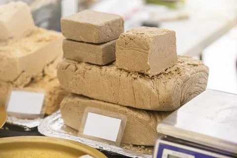 Halva from seeds. halva texture close up. Halva of different varieties on the Stock Photos