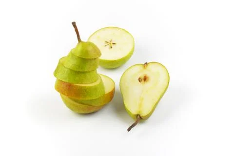 Halved and sliced pears Stock Photos