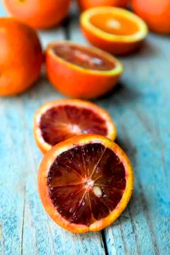 Halved blood oranges 스톡 사진