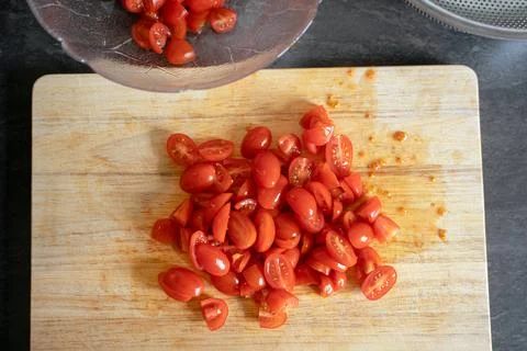 Halved cherry tomatoes Stock Photos