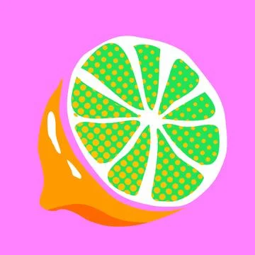 Halved citrus slice floating on transparent backdrop, showing green dots with Stock Illustration