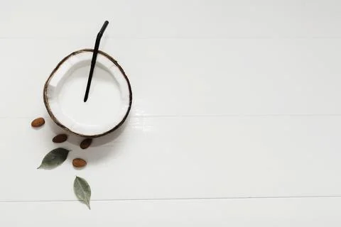 Halved coconut with copy space Stock Photos