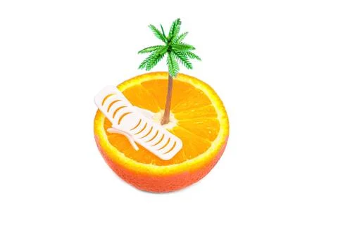 Halved Orange Fruit and Miniature Lounge Chair Isolated Stock Photos