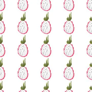 Halved pitaya or pitahaya hand drawn watercolor illustration on white background Stock Illustration