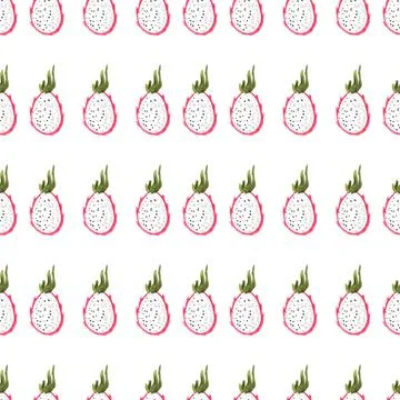 Halved pitaya or pitahaya hand drawn watercolor illustration on white Stock Illustration