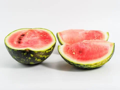 Halved watermelon on white background. Stock Photos