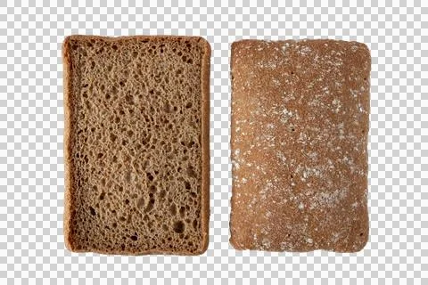 Halved whole wheat rye bread top view isolated transparent png Stock Photos