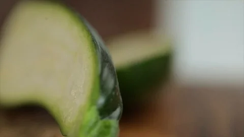 Halved Zucchini Focus Wanders Closeup Stock Footage 99166177