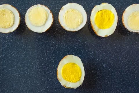 Halves of boiled eggs. Stock Photos