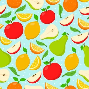 Halves of pears and citrus fruit seamless pattern Stock Illustration