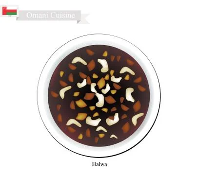 Halwa or Omani Corn Starch Jelly with Saffron and Nuts Stock Illustration