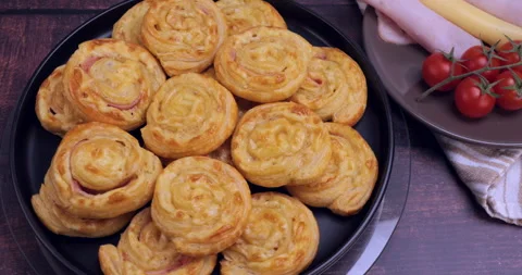 Ham and Cheese Puff Pastry Rolls Stock Footage 322924813
