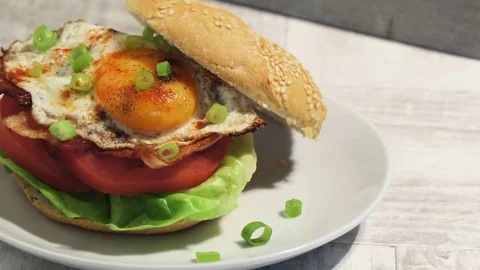 Ham and egg sandwich Stock Footage 77136365
