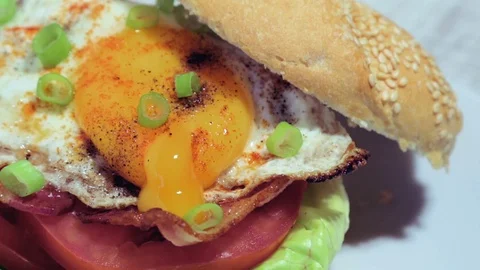 Ham and egg sandwich Stock Footage 77136473