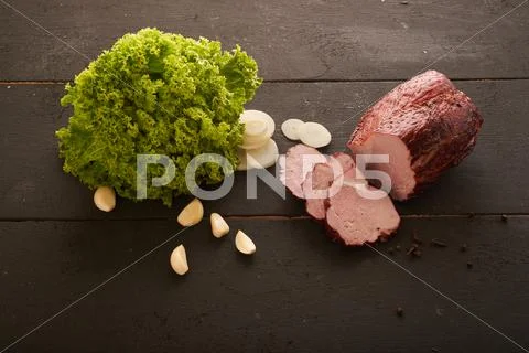 Ham and green salad Stock Photos