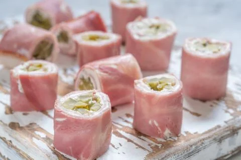 Ham and Pickle Roll Ups Stock Photos